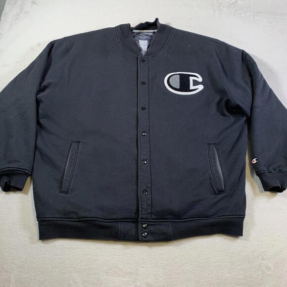 Vintage Champion Letterman Jacket Mens 2XL Black Big C Logo Sweatshirt XXL - Picture 1 of 9